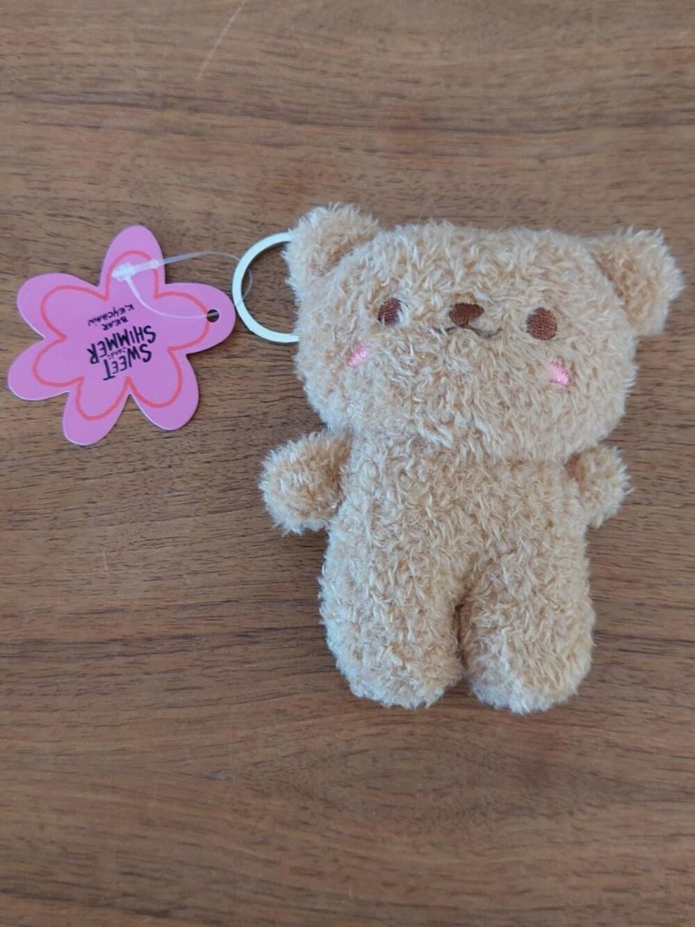 Tan plush bear keychain with pink cheeks #kawaii #cute